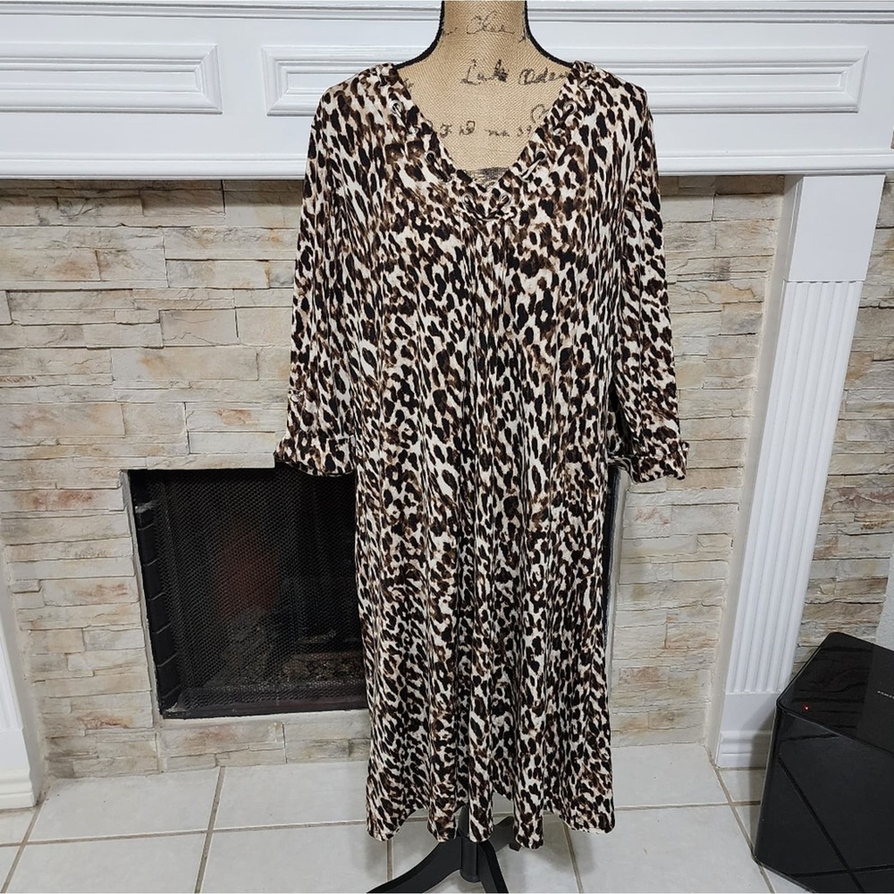 Avenue leopard print stretch v neck dress plus size 18‎ 20 2X